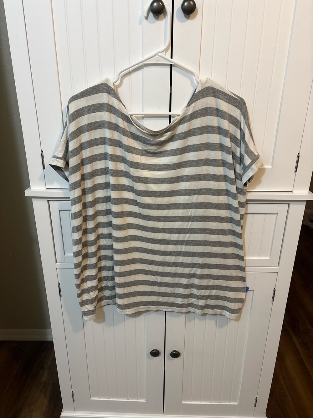 Piko 1988 Gray White Striped Dolman Relaxed Top Medium Lagenlook Coastal